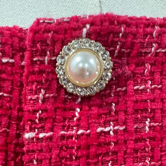 NWOT Allegra K Fushia & White Tweed Pearl Button Dress | XS | Fully Lined - Picture 10 of 10